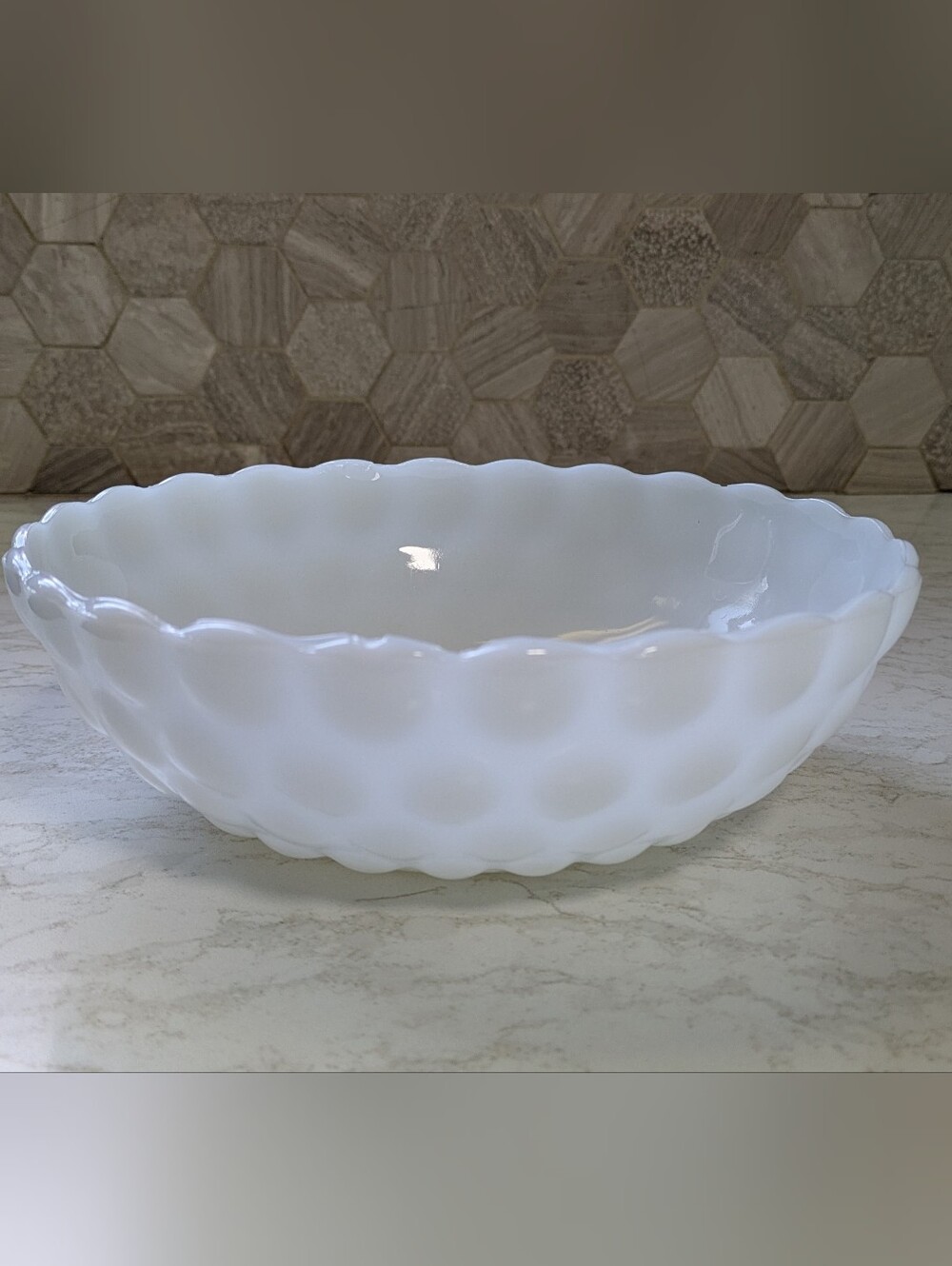 White Milk Glass Bubble Bowl - Home Dining